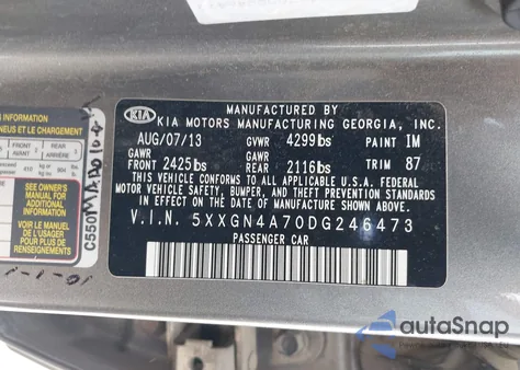 2013 Kia Optima Ex из США, поврежденный, VIN 5XXGN4A70DG246473